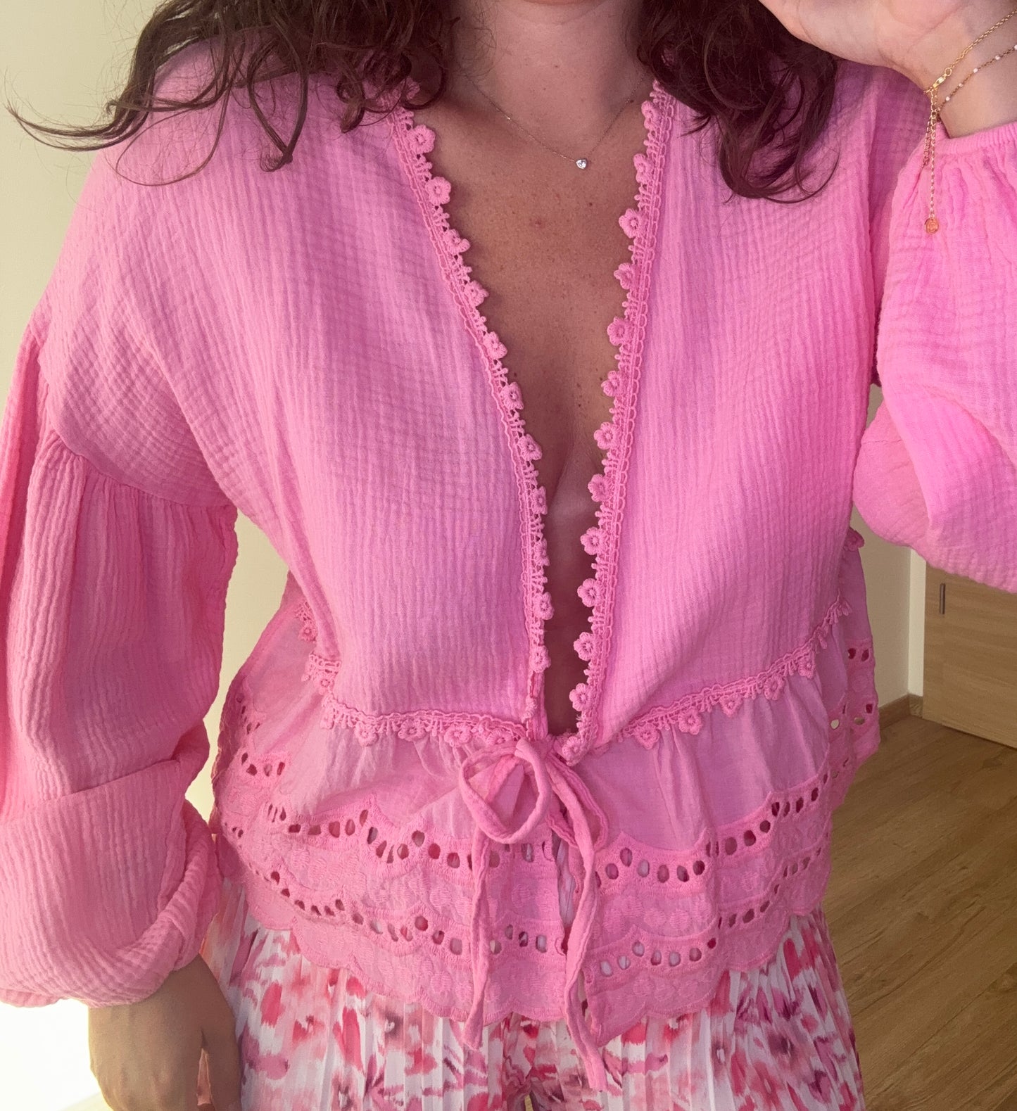 Blouse rose gaze de coton AVA