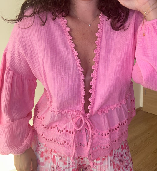 Blouse rose gaze de coton AVA