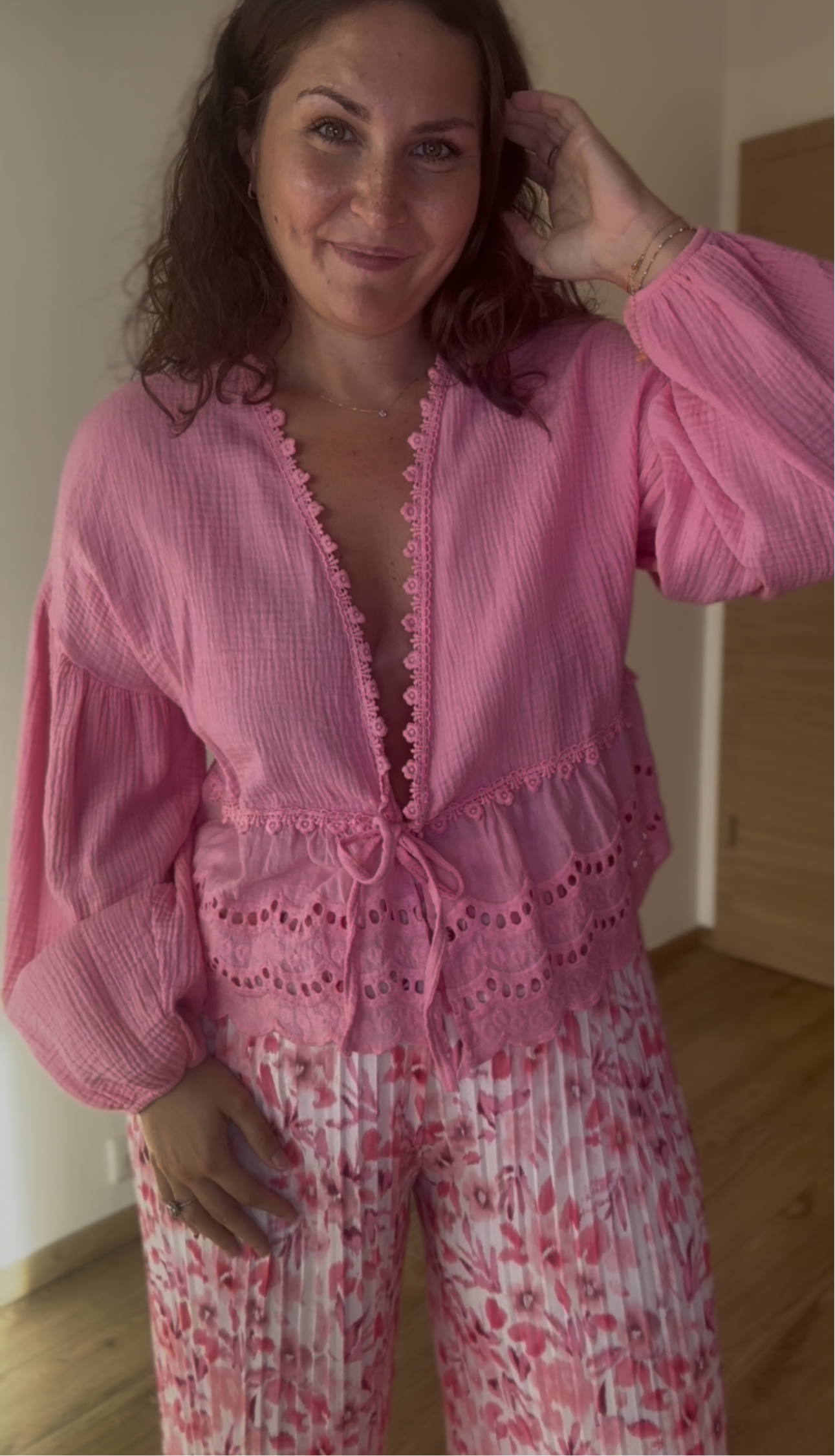 Blouse rose gaze de coton AVA