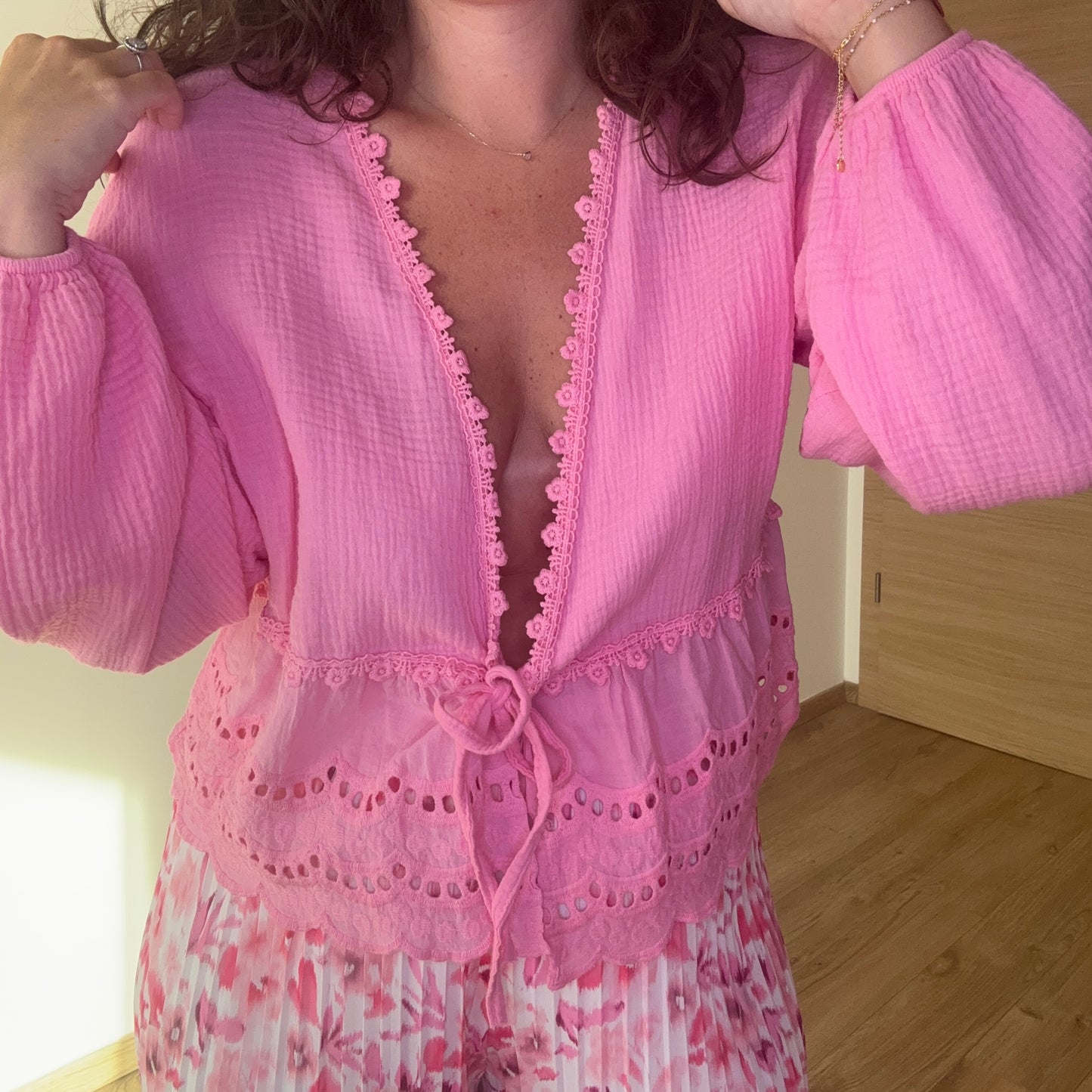 Blouse rose gaze de coton AVA