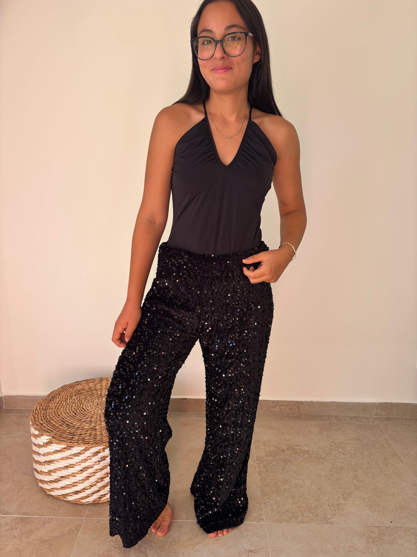 Pantalon noir à sequins STAR