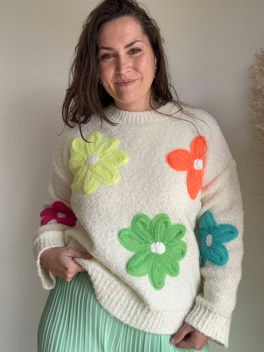 Pull blanc FLEUR