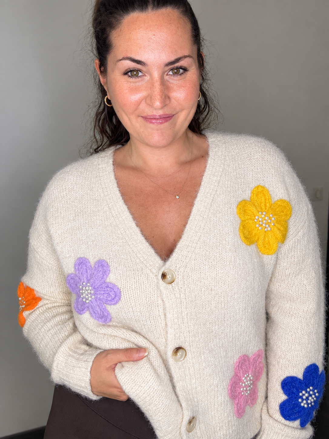 Gilet doux à fleurs ALYCIA (34-44)