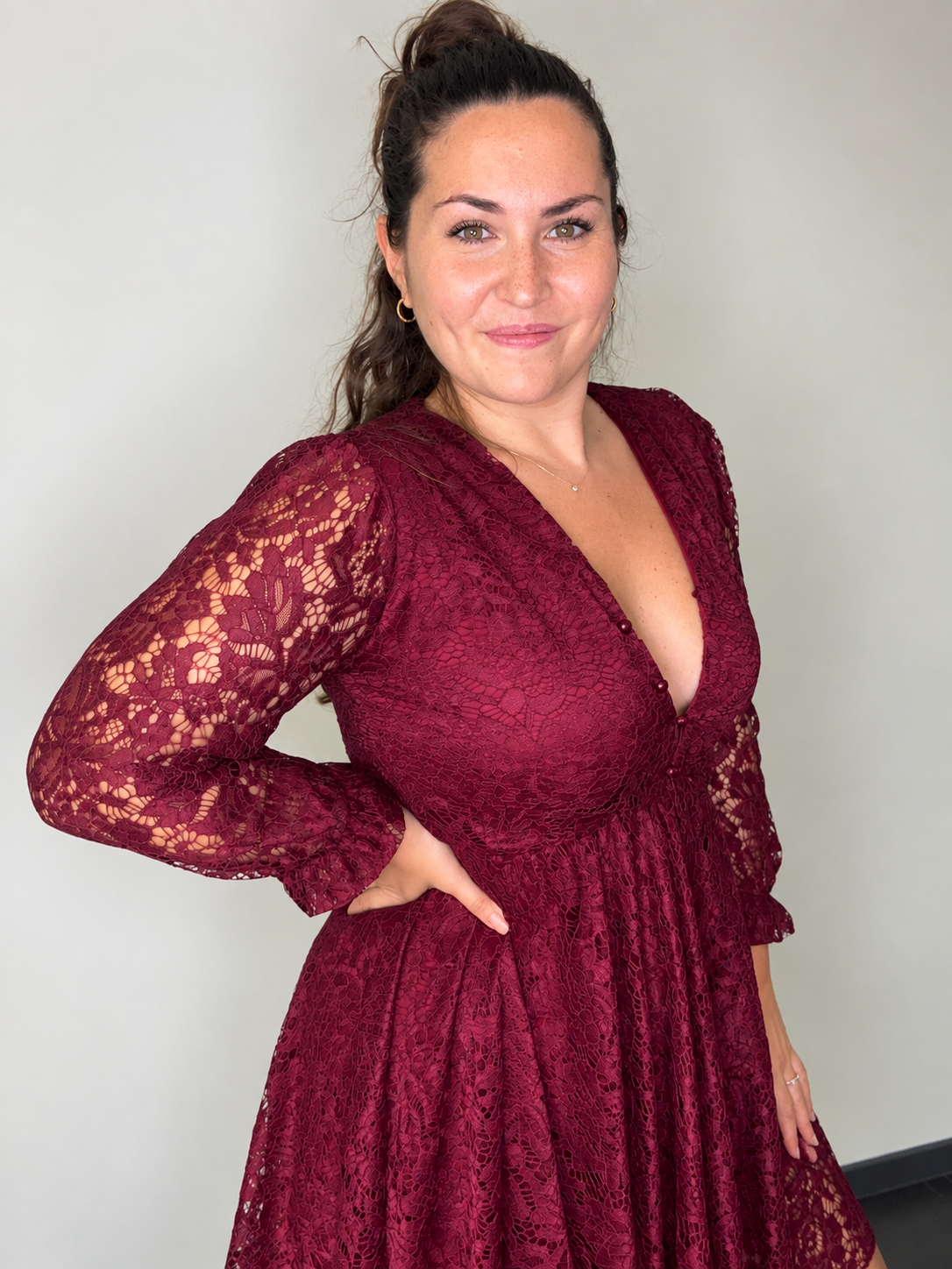 Robe bordeaux en dentelle GIU (36-42)