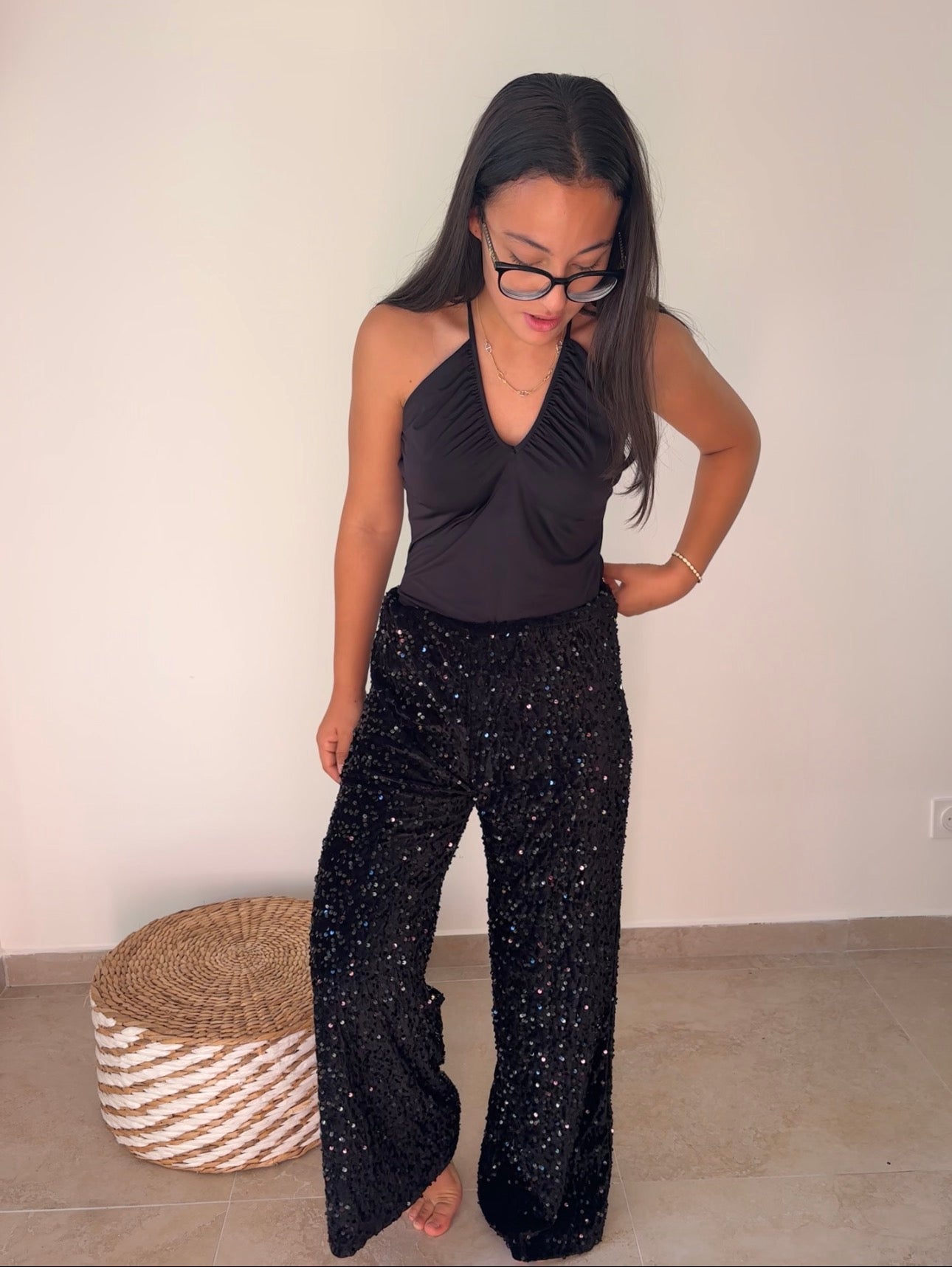 Pantalon noir à sequins STAR